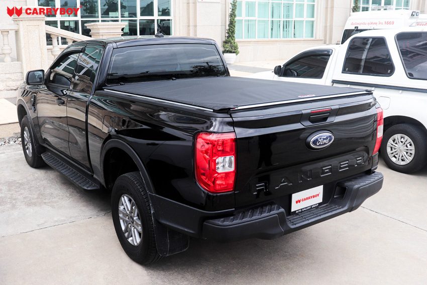 Black Ford Ranger Next Gen open cab with the Softlid closed