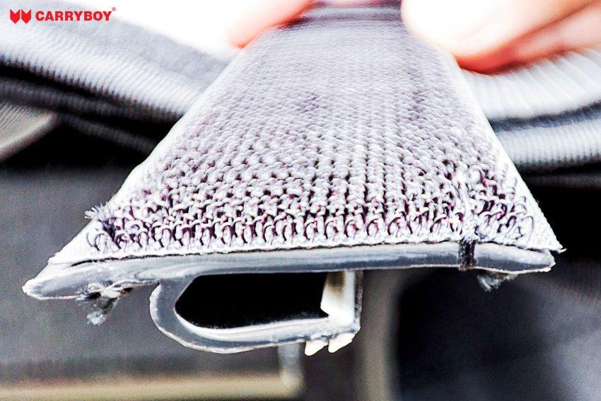 Cross-section of the liner lock strip showing the velcro face and fishbone grip