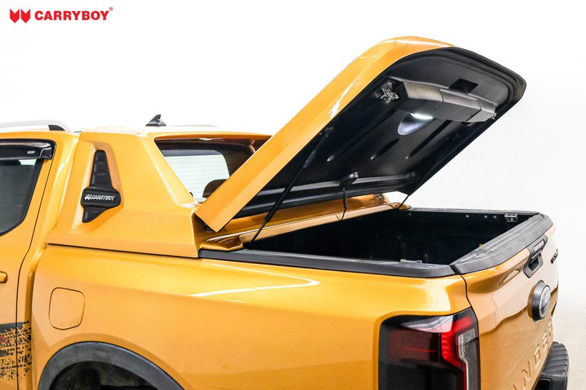 Full Box lid lifted on gas struts, side view