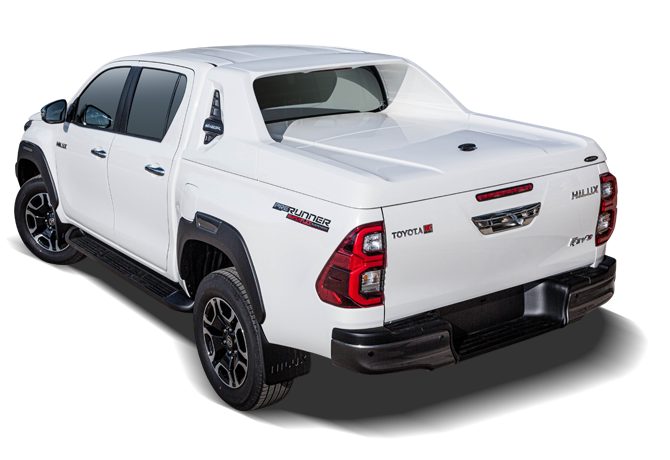 White Toyota Hilux Revo with the CB-762X Full Box, rear three-quarter view