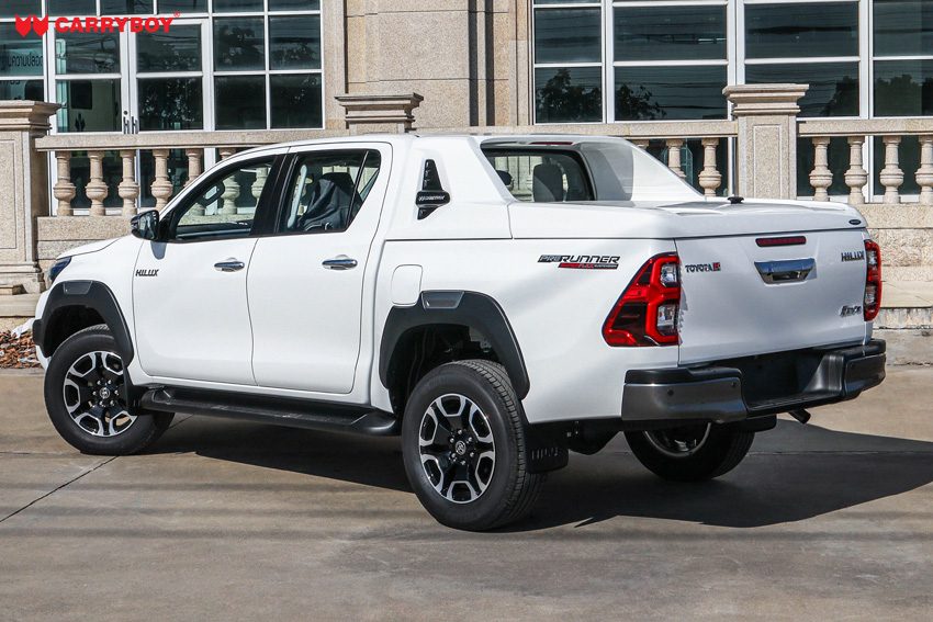 Rear view of a white Toyota Hilux with the Full Box closed